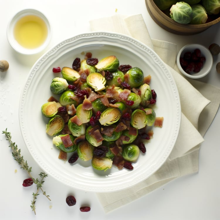 Apple Cider-Braised Brussels Sprouts with Pancetta and Cranberries