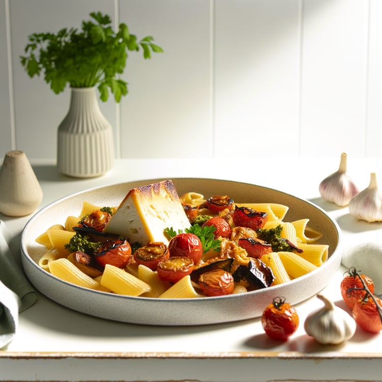 Baked Feta Pasta with Roasted Garlic and Cherry Tomatoes