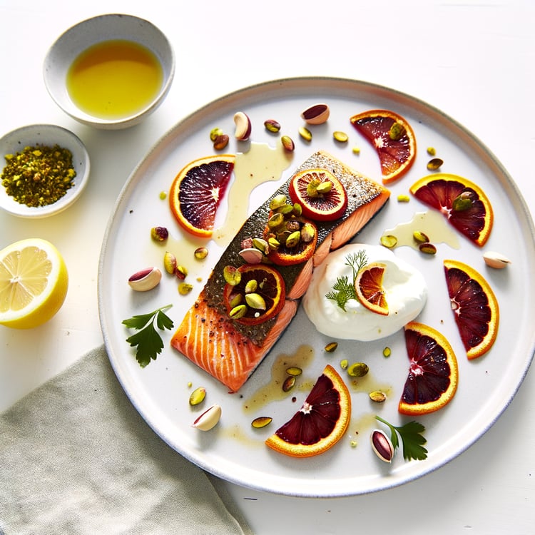 Baked Salmon with Blood Orange, Pistachio and Whipped Feta — 30-Minute Valentine's Dinner