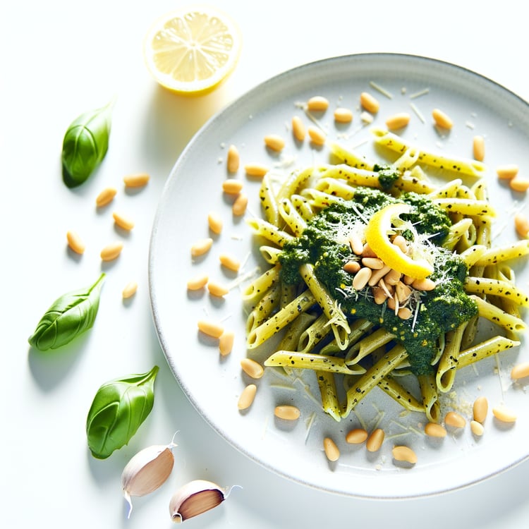 Basil Pesto Pasta with Toasted Pine Nuts and Lemon (20-Minute)