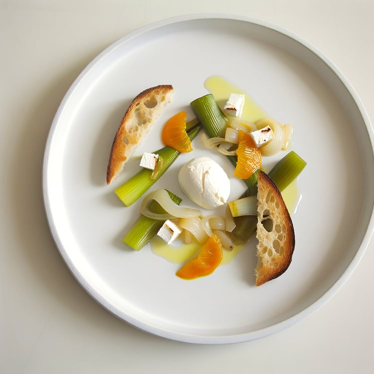 Braised Leeks and Citrus with Burrata and Crispy Sourdough