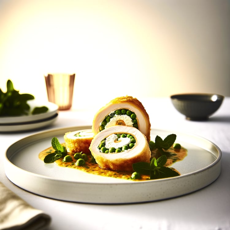 Chicken Roulade with Spring Pea, Mint and Ricotta Filling