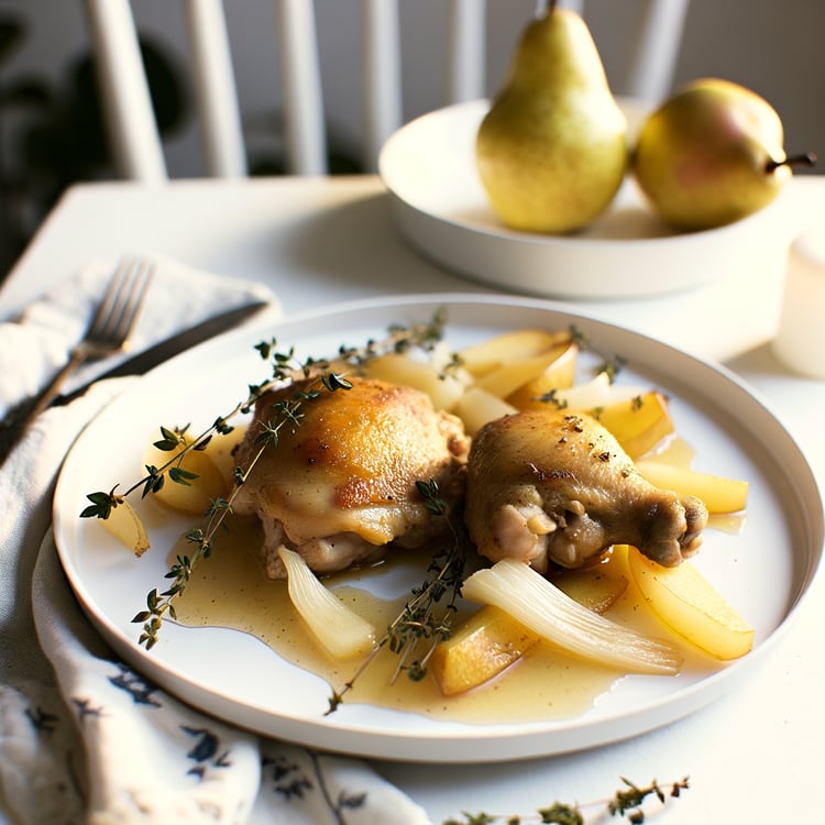 Cider-Braised Chicken Thighs with Caramelized Fennel and Pears (45-Minute Braise)