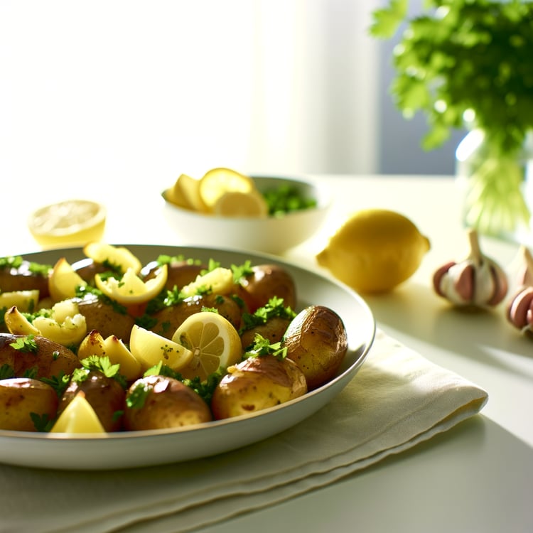 Crispy Lemon Garlic Roasted Potatoes