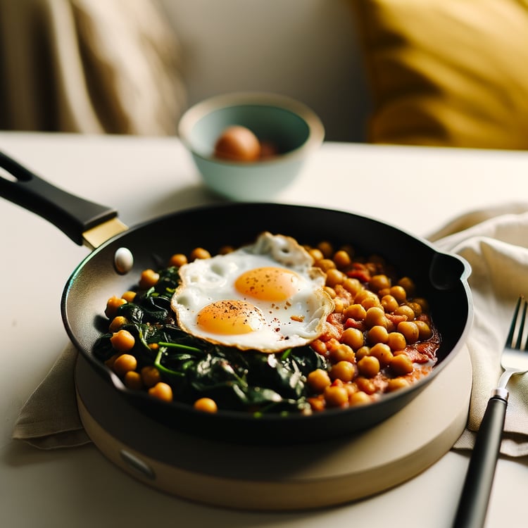 Garbanzos and Spinach with Fried Eggs (30-Minute Skillet)