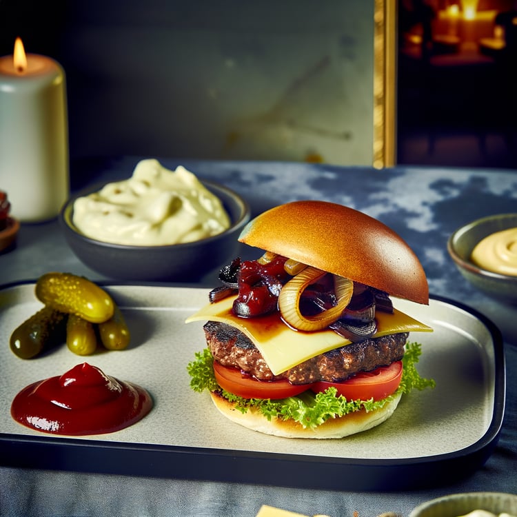 Grilled Beef Burgers with Caramelized Onions and Smoked Gouda