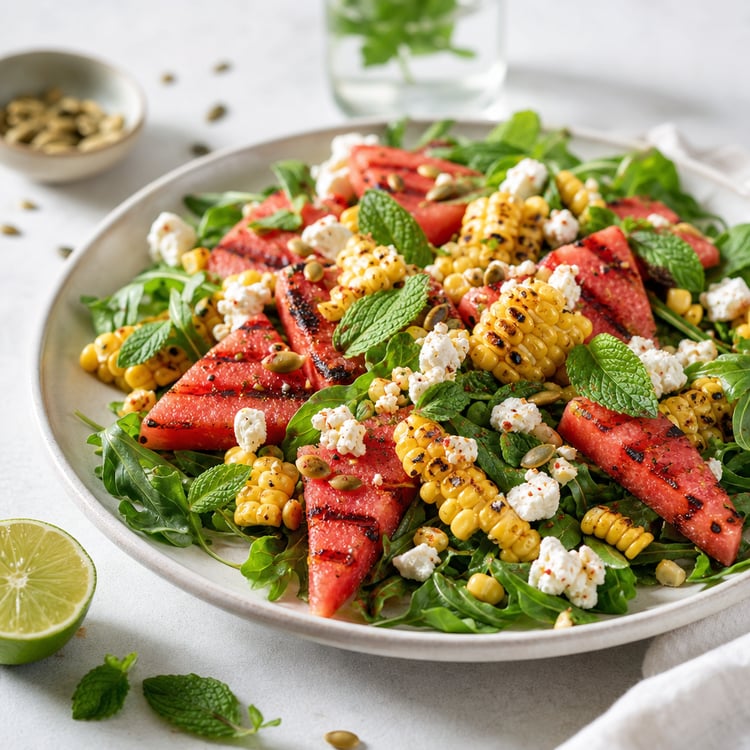 Grilled Corn and Watermelon Salad with Feta and Mint