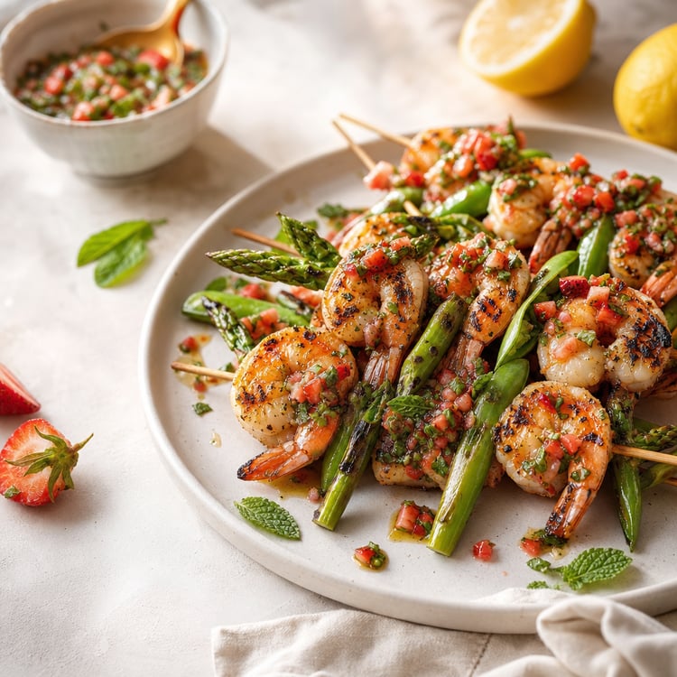 Grilled Shrimp Skewers with Strawberry Chimichurri