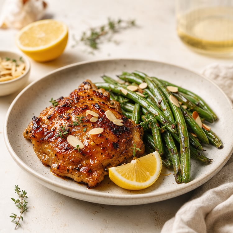 Honey-Mustard Chicken Thighs with Roasted Garlic Green Beans