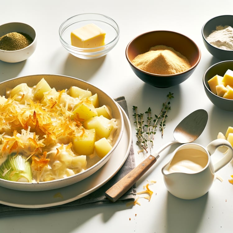 Kohlrabi and Potato Gratin with Mustard-Cheddar Crust