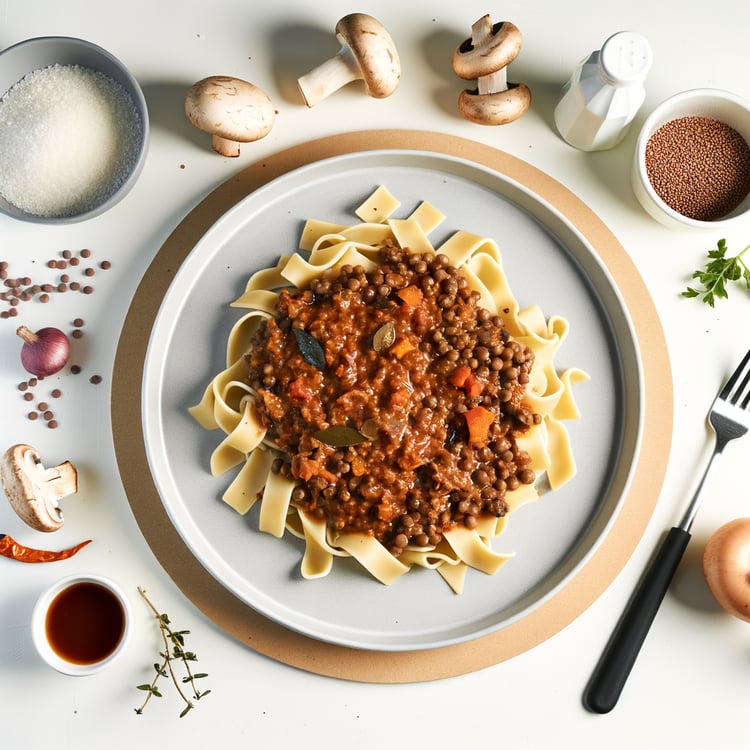 Lentil Bolognese with Mushrooms