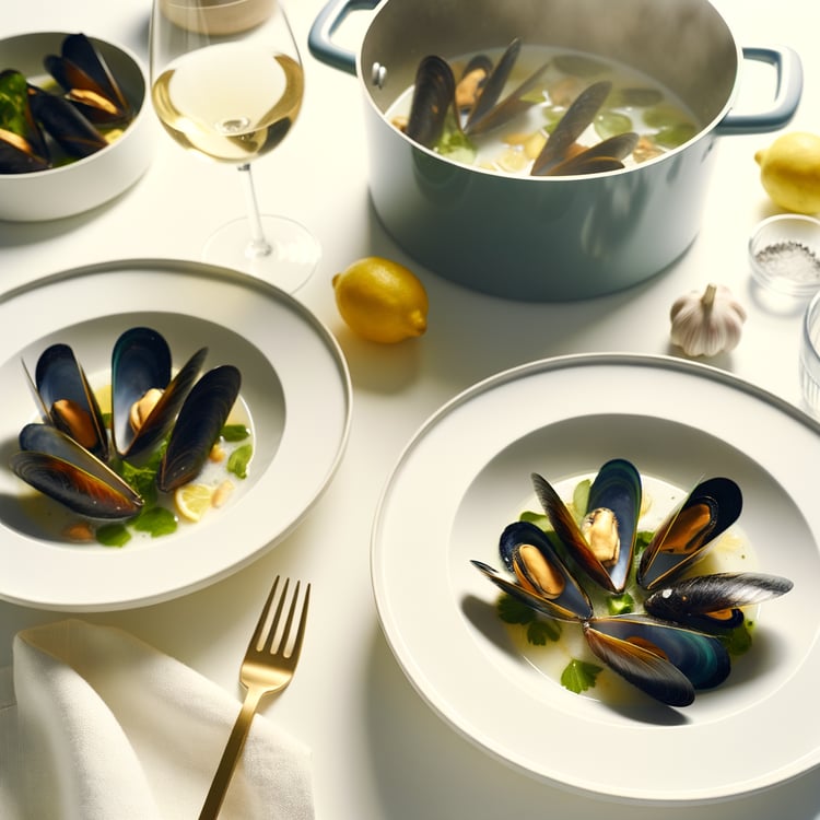 Mussels in White Wine Garlic Broth (Steamed, 20-Minute)