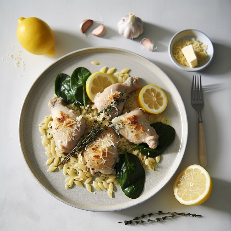 One-Pan Lemon Garlic Chicken with Creamy Orzo