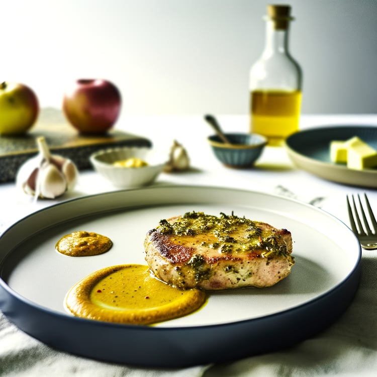 Pan-Seared Herb-Crusted Pork Chops with Mustard-Apple Pan Sauce (30-Minute)