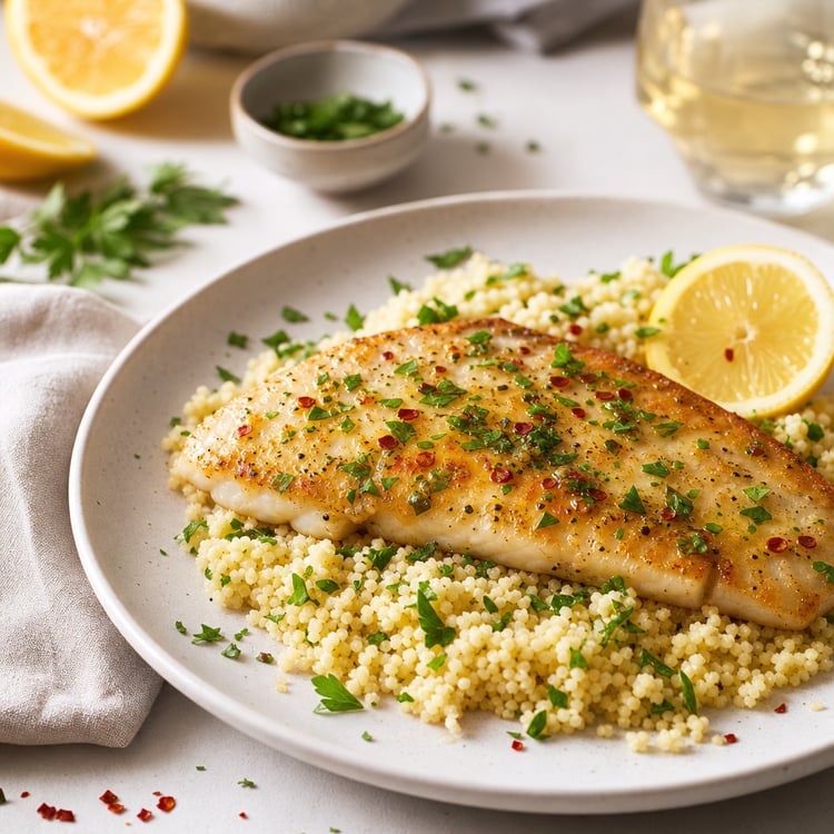 Pan-Seared Tilapia with Lemon-Garlic Butter and Herbed Couscous (25-Minute Weeknight)