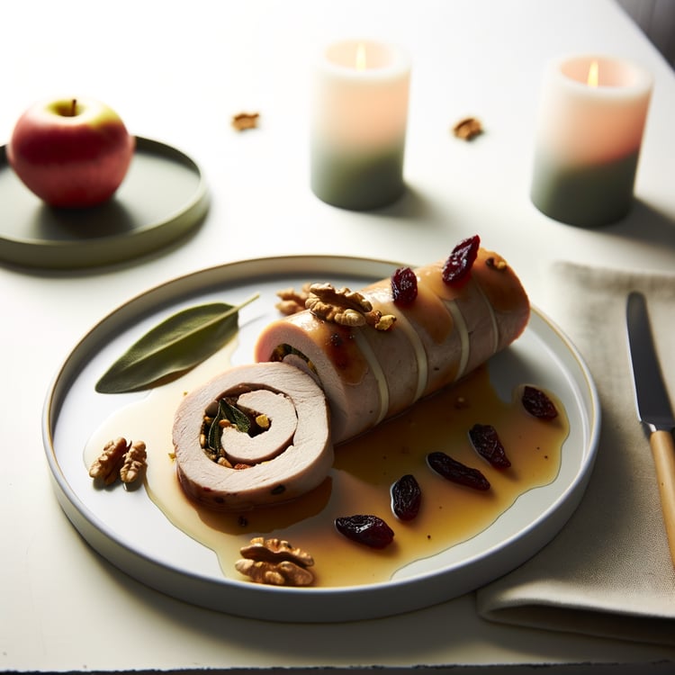 Pork Loin Roulade with Sage-Walnut Filling and Apple-Port Reduction (60-Minute Roast)