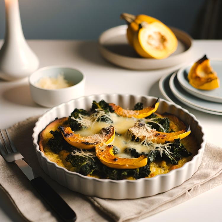 Roasted Delicata Squash and Kale Gratin with Gruyère