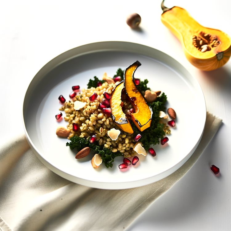 Roasted Delicata Squash and Pomegranate Farro Bowl