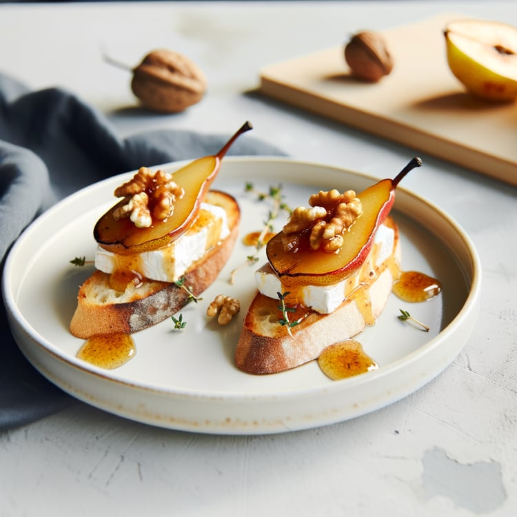 Roasted Pear and Brie Crostini with Honey-Thyme Glaze (30-Minute Christmas Appetizer)