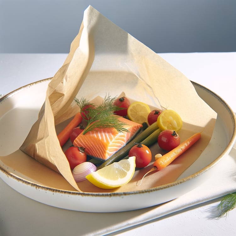 Salmon en Papillote with Lemon, Dill, and Baby Vegetables
