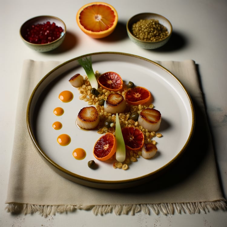 Seared Scallops with Blood Orange-Caper Salsa and Toasted Freekeh (30-Minute)