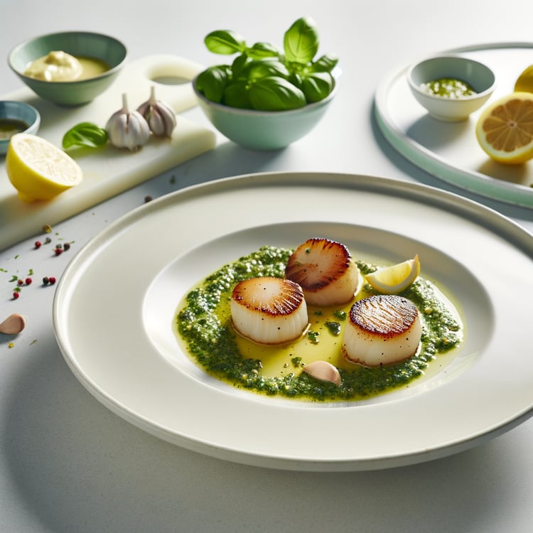 Seared Scallops with Lemon-Butter and Herb Pistou