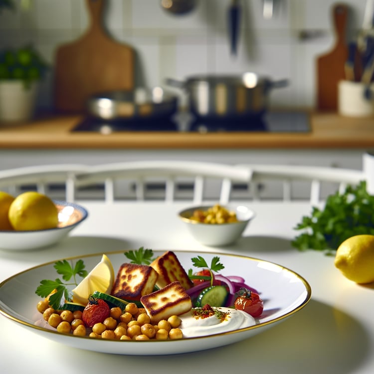 Sheet-Pan Crispy Chickpeas and Halloumi with Za'atar Yogurt (30-Minute Vegetarian)