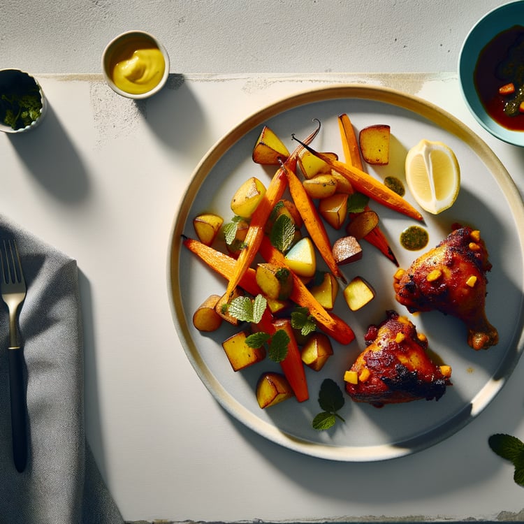 Sheet-Pan Harissa Chicken Thighs with Roasted Root Vegetables (40-Minute)