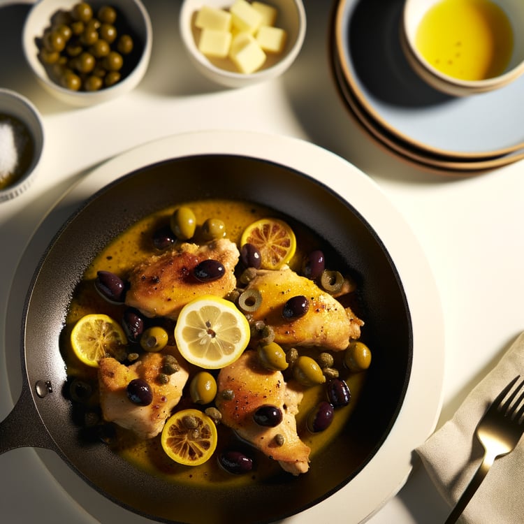 Skillet Lemon Garlic Chicken with Olives and Capers