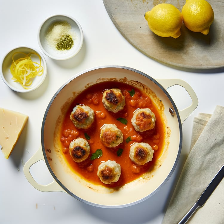 Skillet Turkey Meatballs in Lemon-Garlic Tomato Sauce (30-Minute)