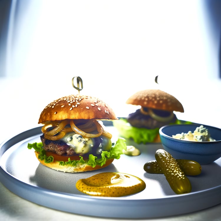 Smash Burgers with Caramelized Onions and Blue Cheese