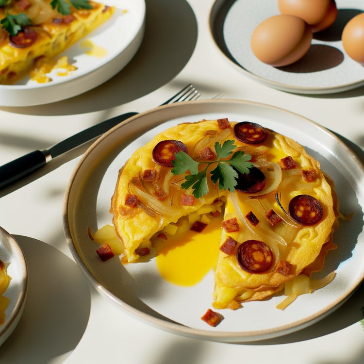 Spanish Tortilla with Chorizo and Caramelized Onions