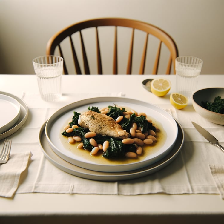 Stovetop Lemon-Rosemary Chicken with White Beans and Wilted Kale (35-Minute)