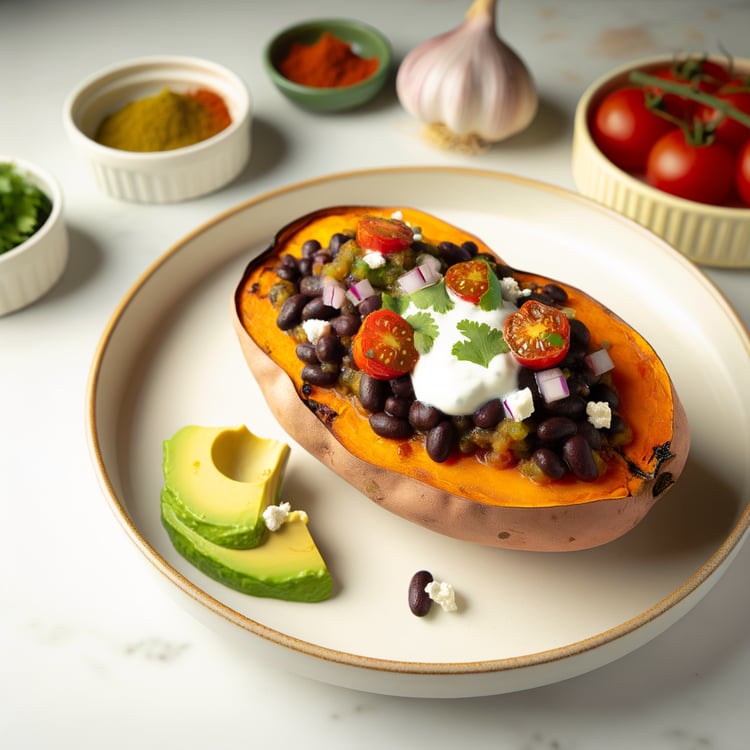 Stuffed Sweet Potatoes with Black Beans and Lime Crema