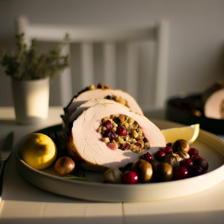 Turkey Breast Roulade with Chestnut-Cranberry Stuffing (Roast, 75 minutes)