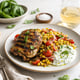 Grilled Lemon-Herb Chicken with Corn-Tomato Succotash and Basil-Chive Yogurt